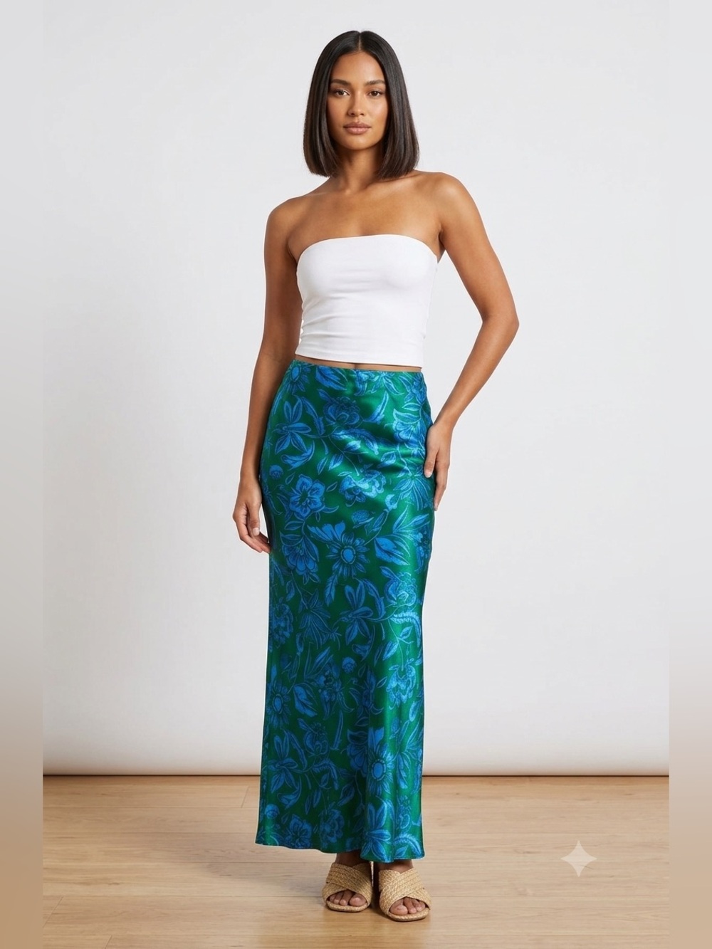 Topshop Blue and Green Floral Maxi Skirt